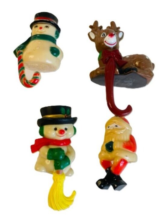 Vintage Christmas Stocking Hanger Ornament Holder Set Shelf Mantle Plastic 80's - Picture 1 of 9